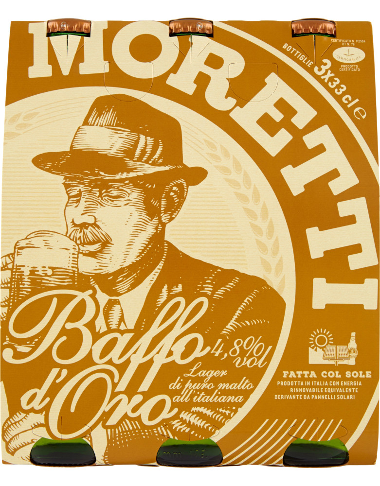 Moretti baffo oro birra cl.33x3     4,8ø