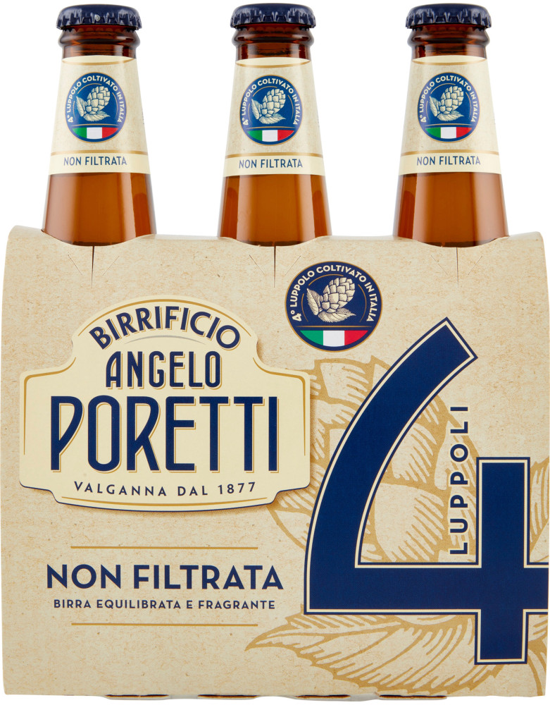 Poretti 4 luppoli birra non filt cl.33x3